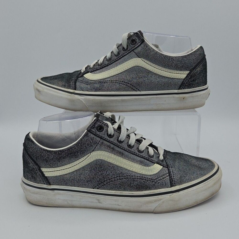 Vans Low Top Sneakers Skateboard Shoes Gray Shimmer Glitter Womens 9 or Mens 7.5